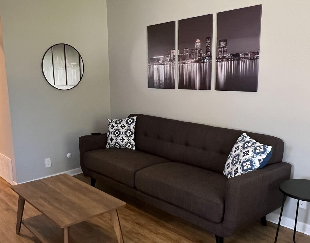 Comfortable living room with smart TV to relax and unwind.