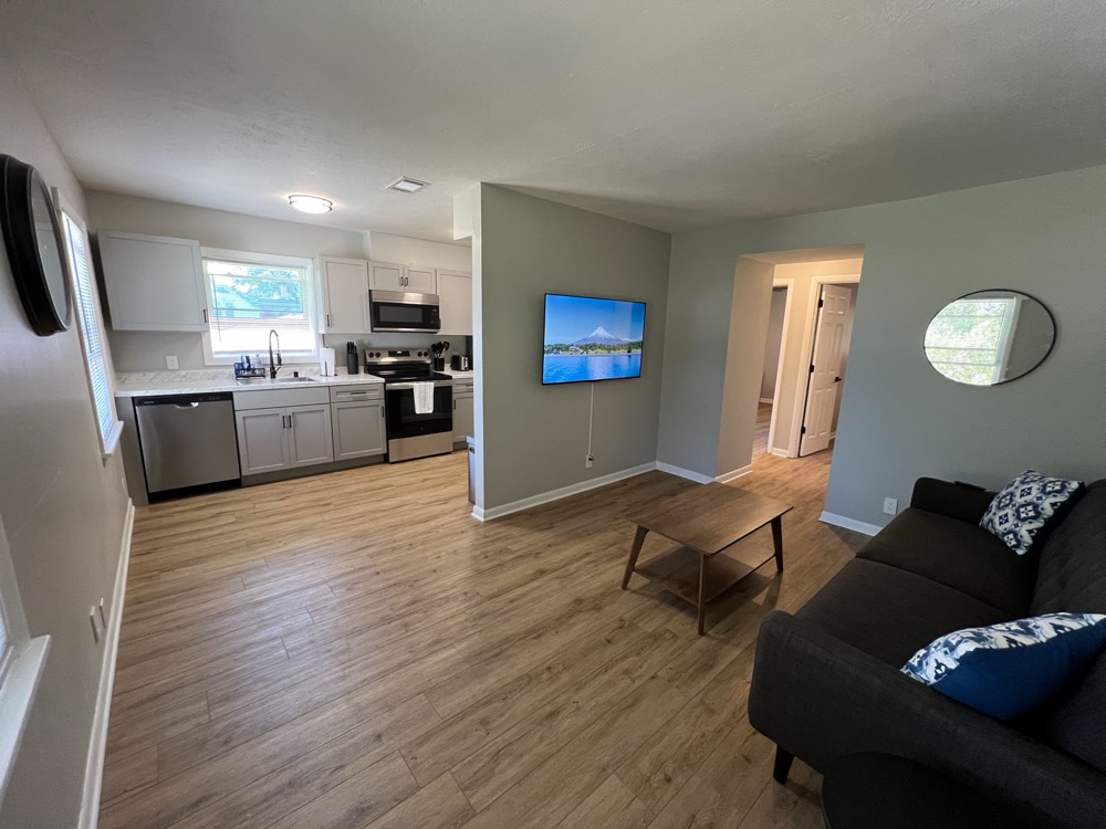 Comfortable living room with smart TV to relax and unwind