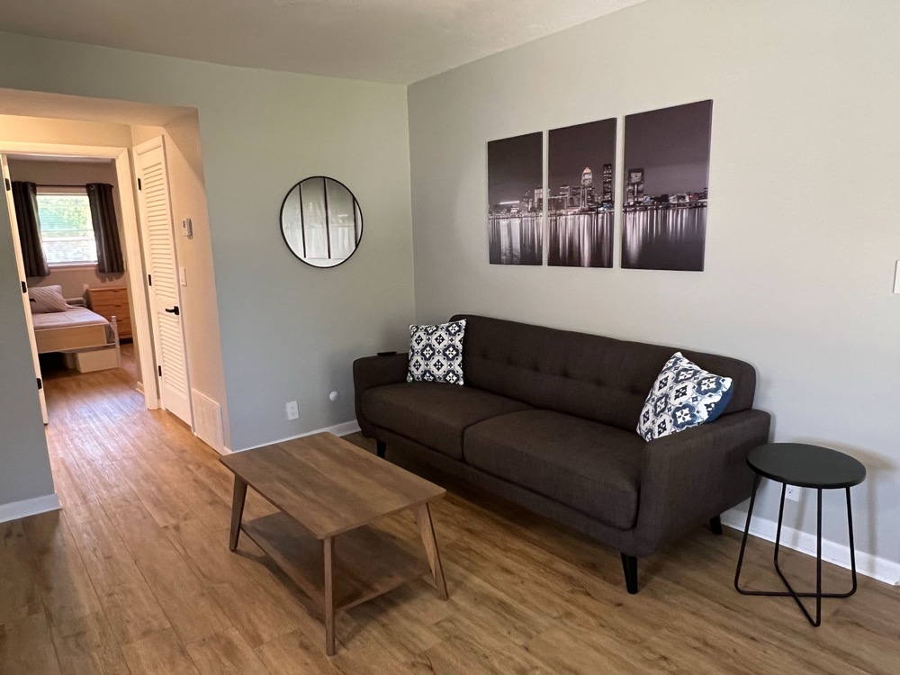 Spacious shared living room for pilots and flight attendants to relax between trips